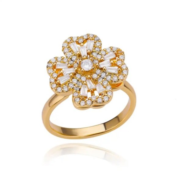 Gold Plated Rotating Four Clover Adjustable Ring - Picture 2 of 11